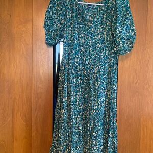 Old Navy Teal Floral Long Sleeve Dress